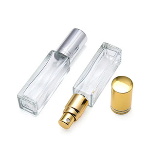 Wholesale square clear glass perfume bottle with spray and cap